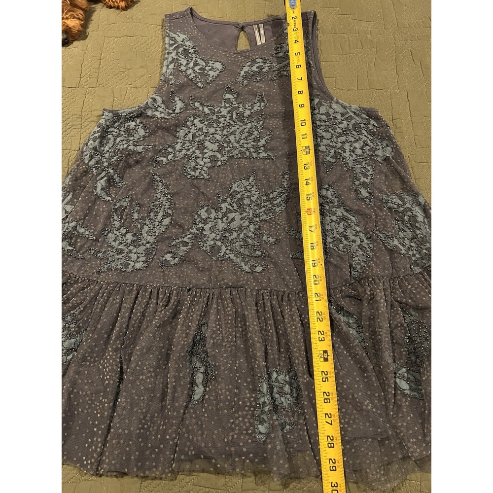 anthropologie Women's Beaded Lace Blouse Medium Gray
